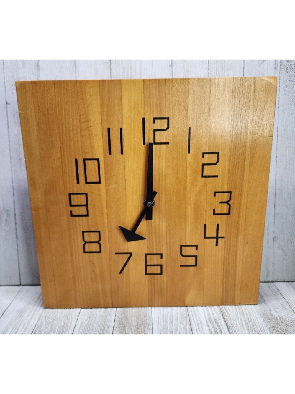 Vtg Kienzle Wooden Wall Clock Square Butcher Block MCM Design Tested Working!
